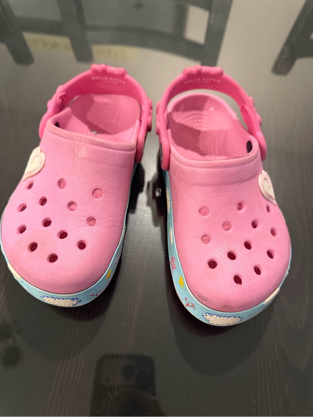 CROCS Kids Pink Clog Sandals with Printed Blue Midsole